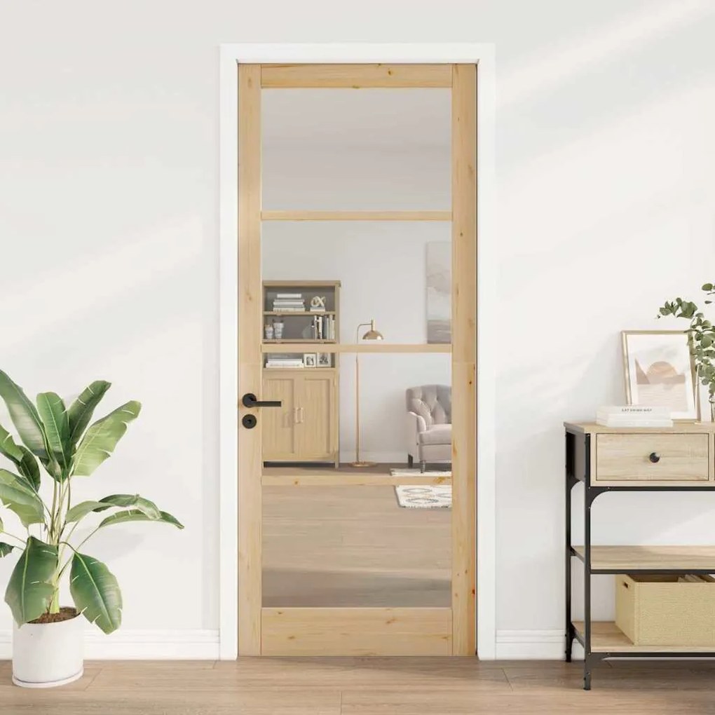 Porta Interior com Vidro "ORKDAL" 93x232x4 cm Madeira Sólida de Pinhei