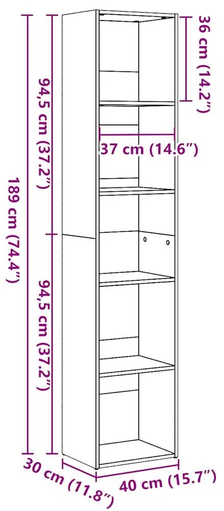 Estante 40x30x189 cm derivados de madeira branco brilhante