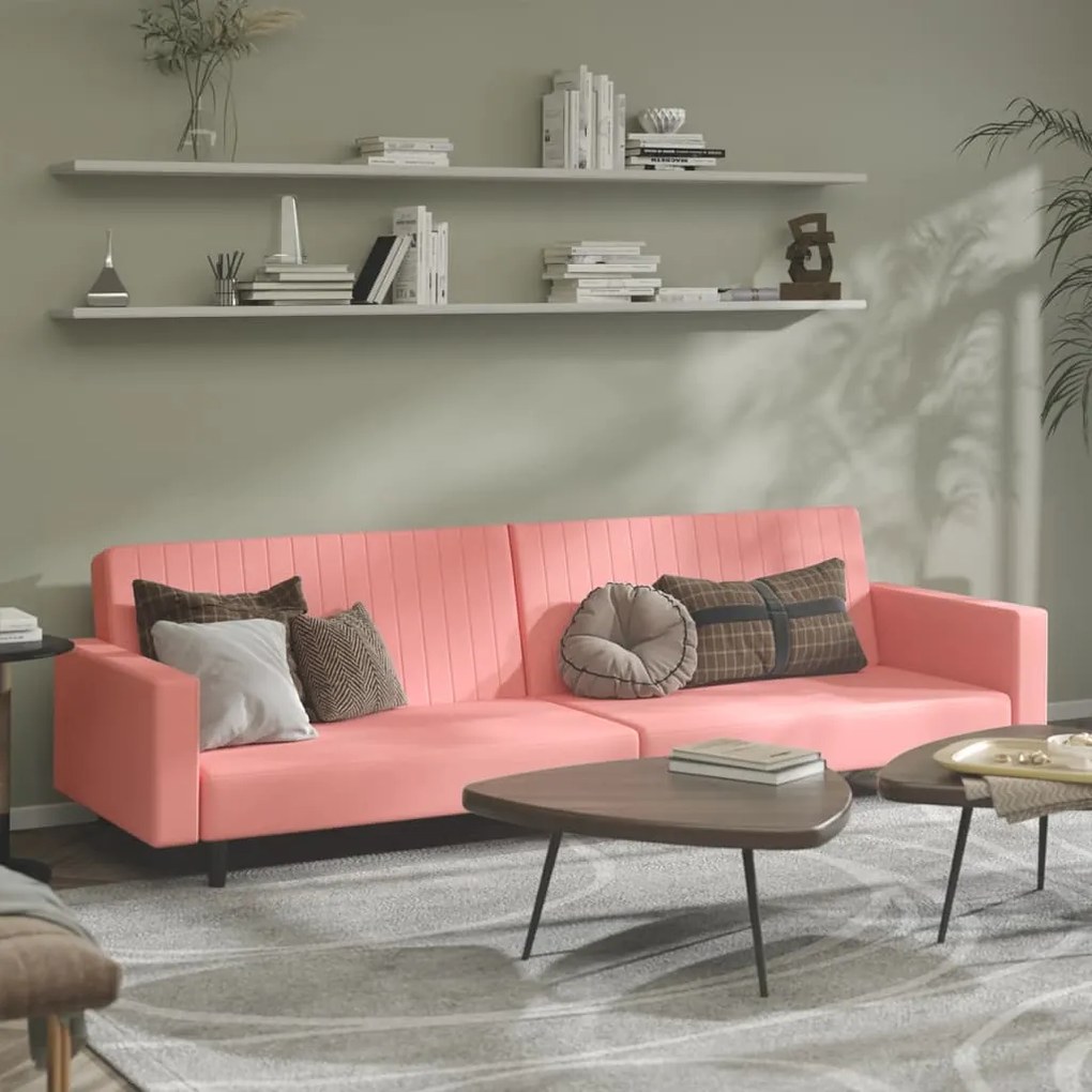 337654 vidaXL Sofá-cama de 2 lugares veludo rosa