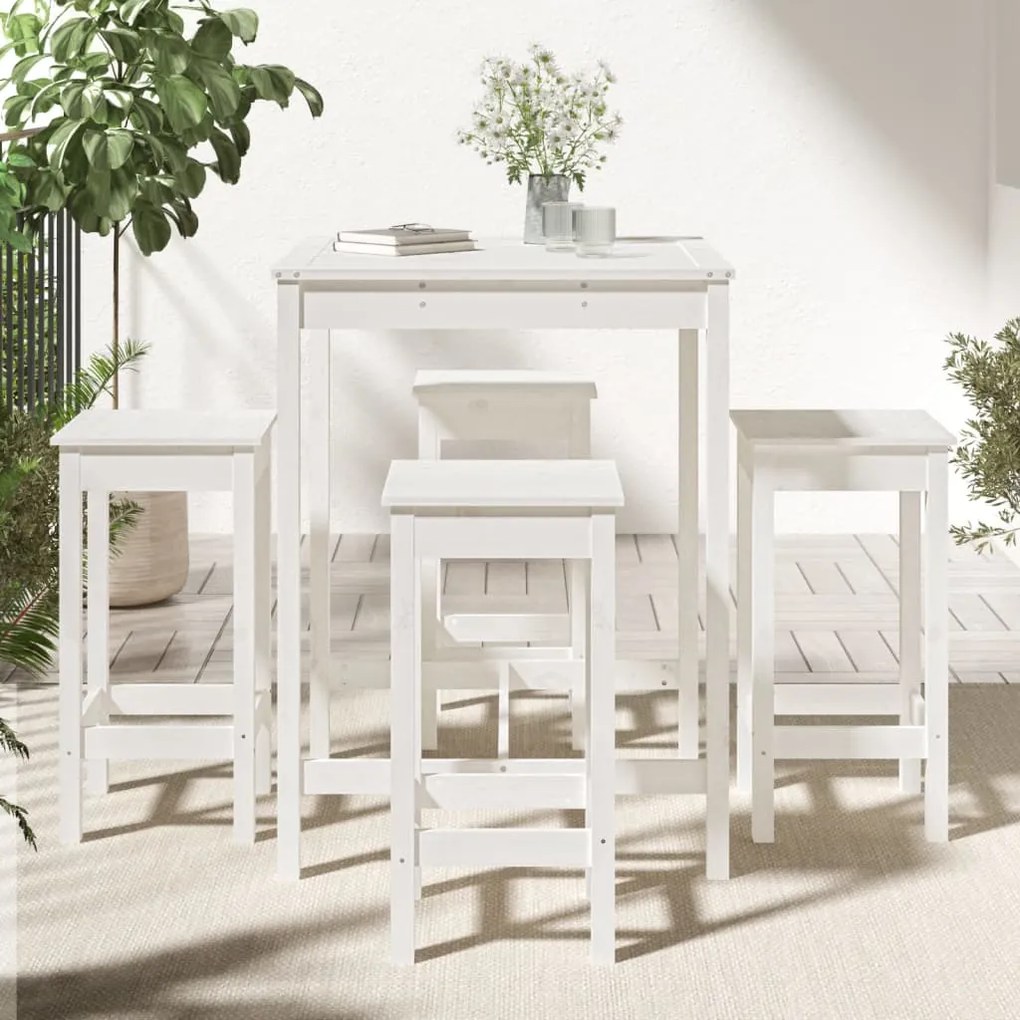 5 pcs conjunto de bar para jardim pinho maciço branco