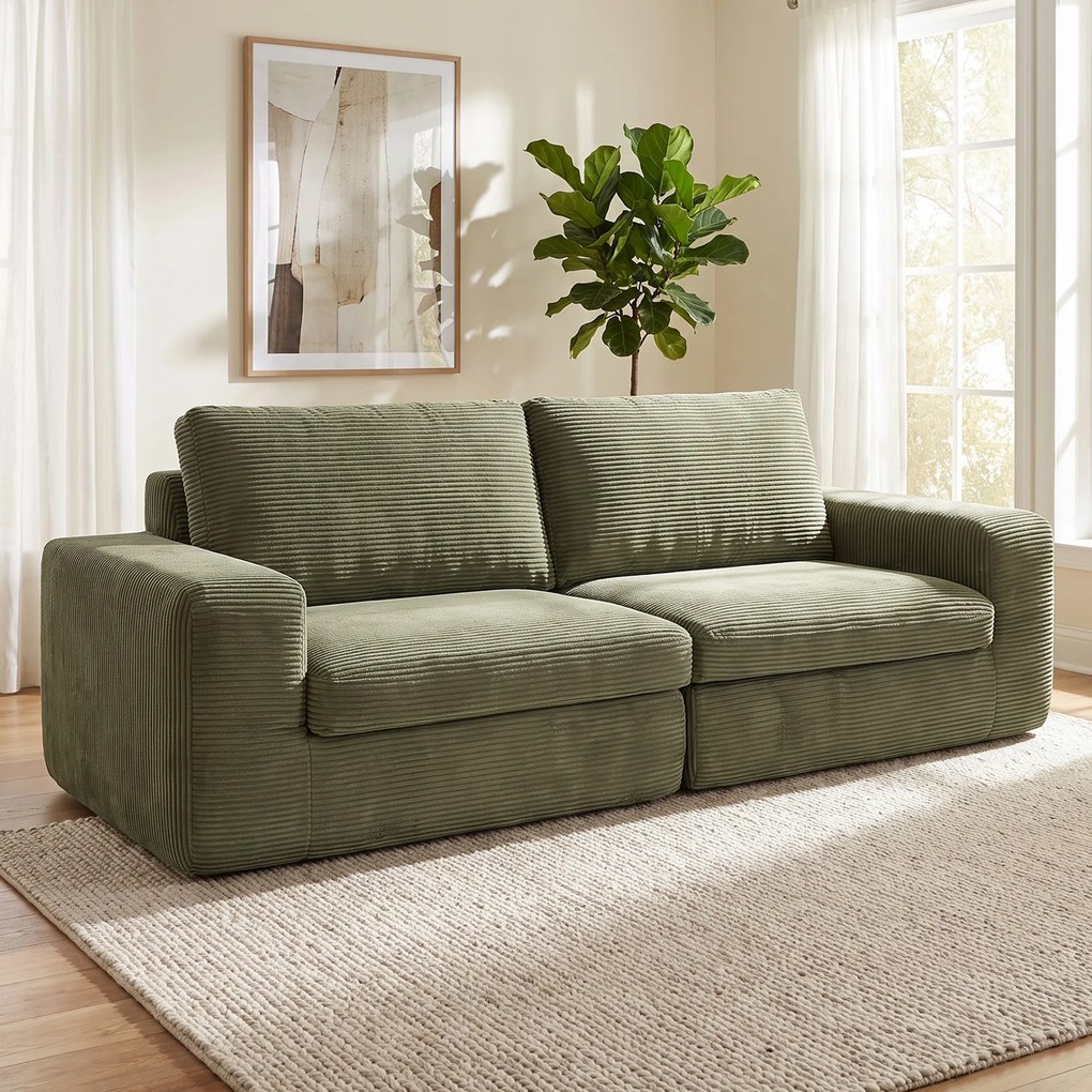 Sofá de 3 Lugares, 236 x 90 x 85 cm, Molas Ensacadas, Verde