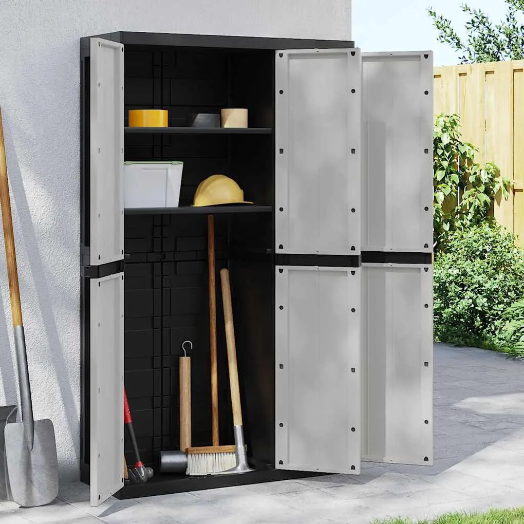 vidaXL Móvel de arrumação para exterior 97x37x165 PP cinzento e preto