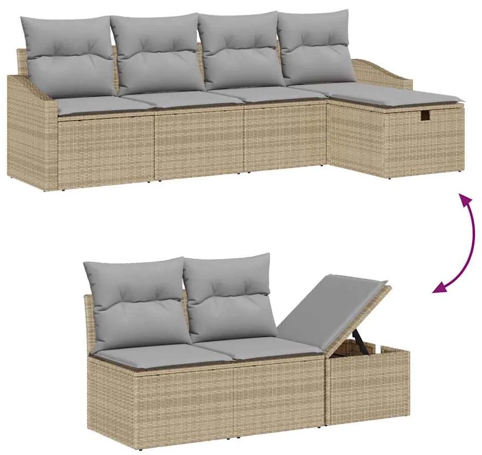 Conjunto de Sofás para Jardim com 6 Peças e Almofadas Bege de Rattan