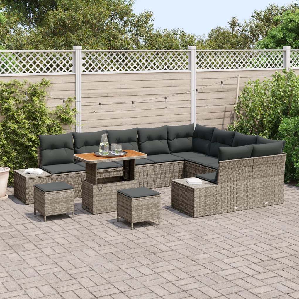 Conjunto de Sofás de Jardim vidaXL 12 Peças com Almofadas Cinza Rattan