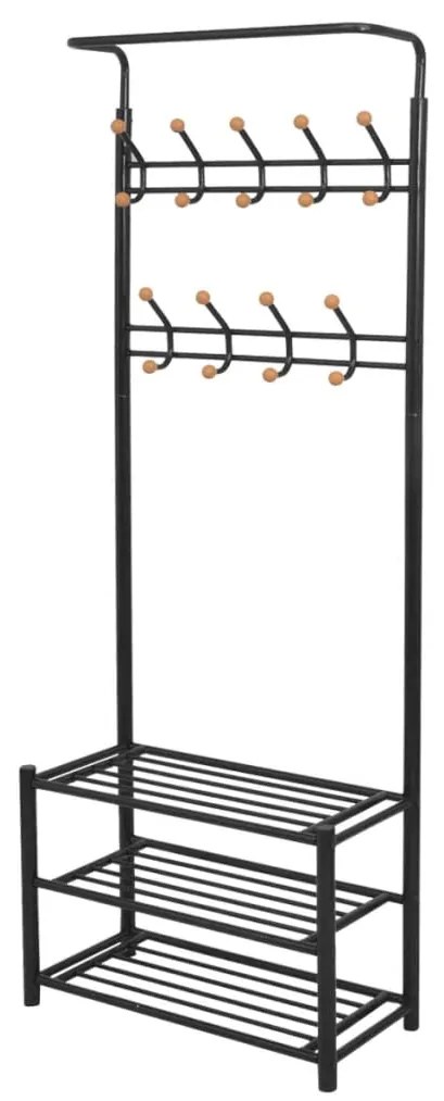 Suporte para roupas com sapateira 68x32x182,5 cm preto