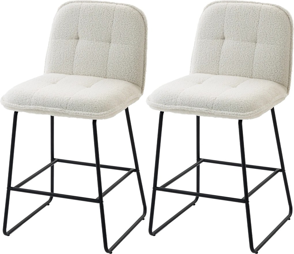 Conjunto de 2 bancos de bar, cadeiras de bar estofadas em tecido bouclé, assento extragrande com 66 cm de altura, cor creme
