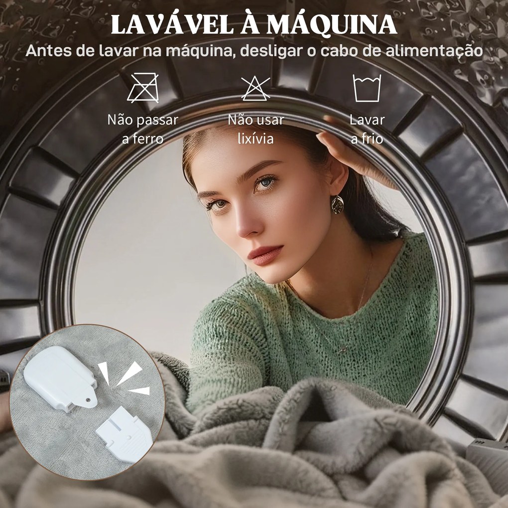 Manta Elétrica 180x130 cm Manta Térmica com Tecido Suave 10 Níveis de Temperatura e Temporizador Cinzento