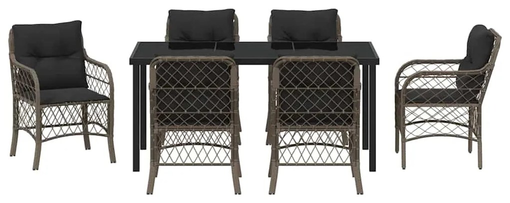 Conjunto de Jantar de Jardim com 7 Peças e Almofadas Cinza em Rattan S