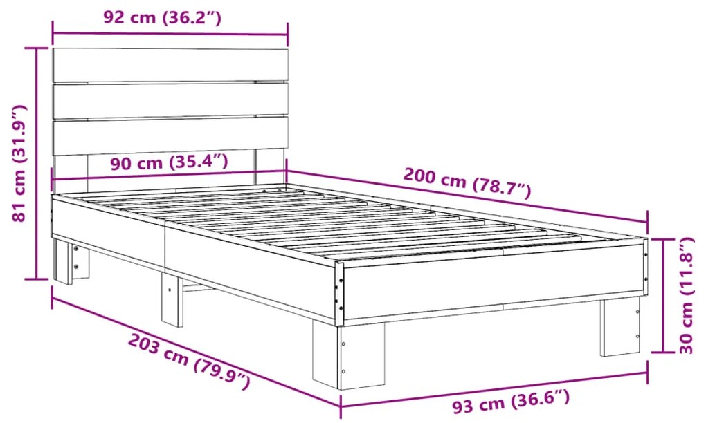 Estrutura de cama derivados de madeira/metal carvalho castanho