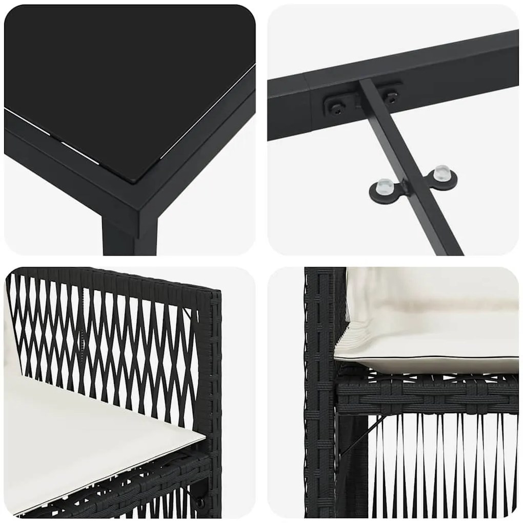 Conjunto de Jantar de Jardim com 5 Peças, Almofadas Preto e Rattan Pol