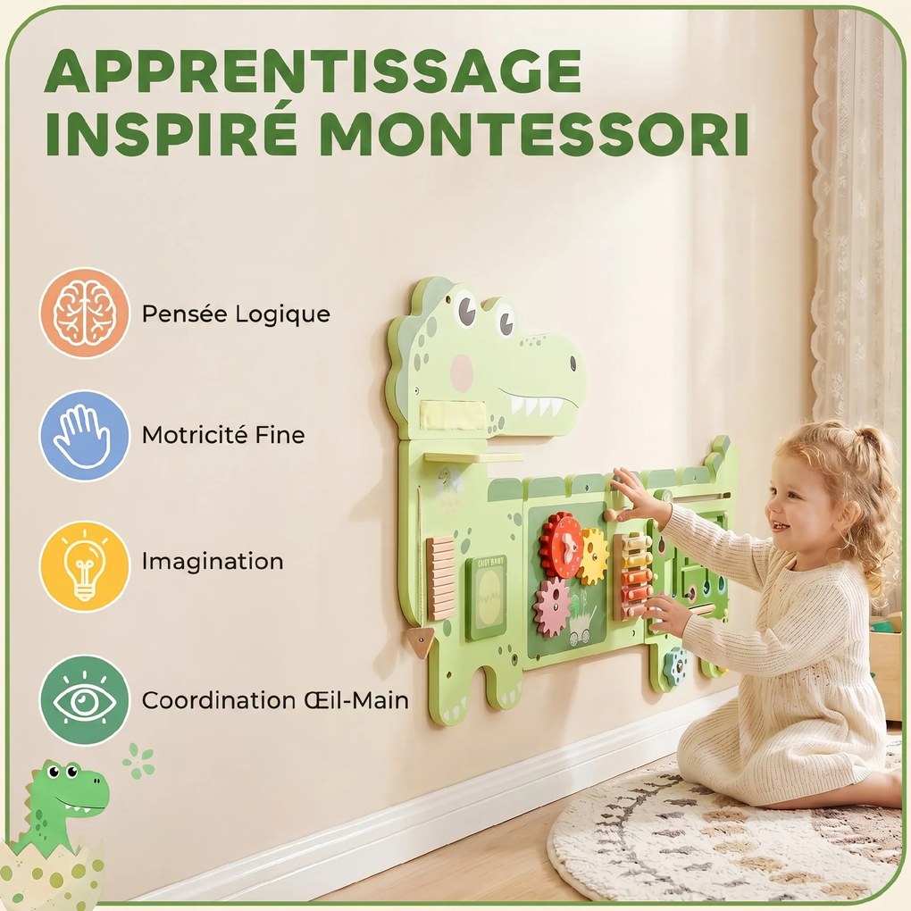 Brinquedo «Busy Board», Quadro de Atividades de Parede com Dinossauros, Quadro Educativo de Motricidade para Bebés, para Rapazes e Raparigas dos 2 aos