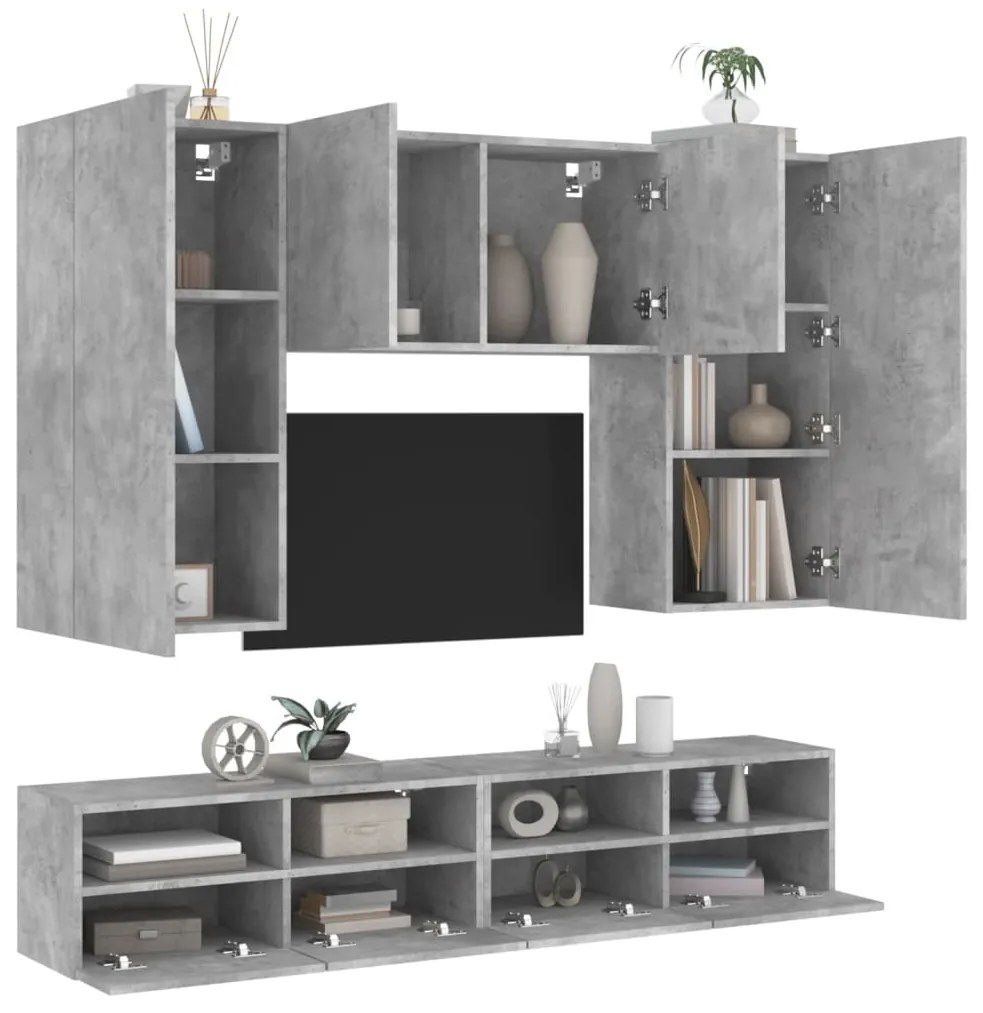 vidaXL 5 pcs móveis de parede p/ TV derivados de madeira cinza cimento