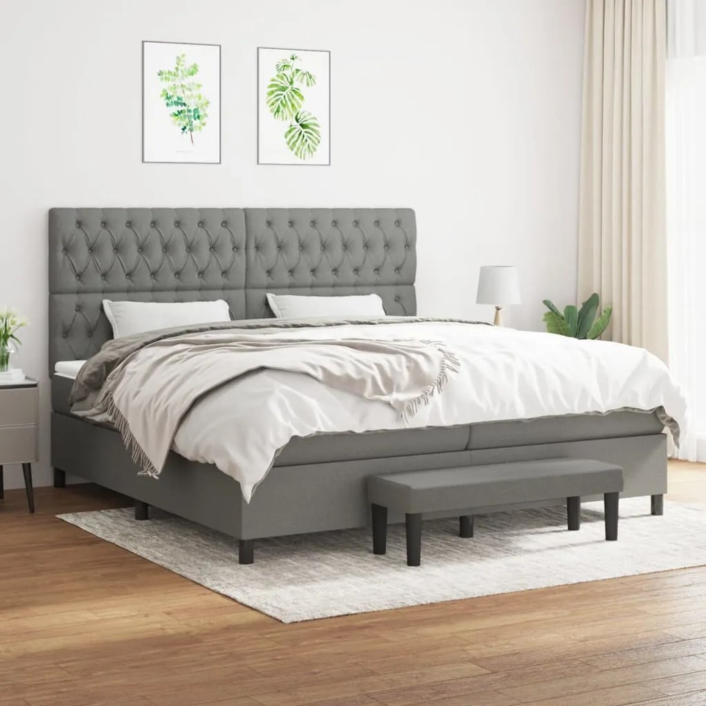 vidaXL Cama com molas/colchão 200x200 cm tecido cinzento-escuro