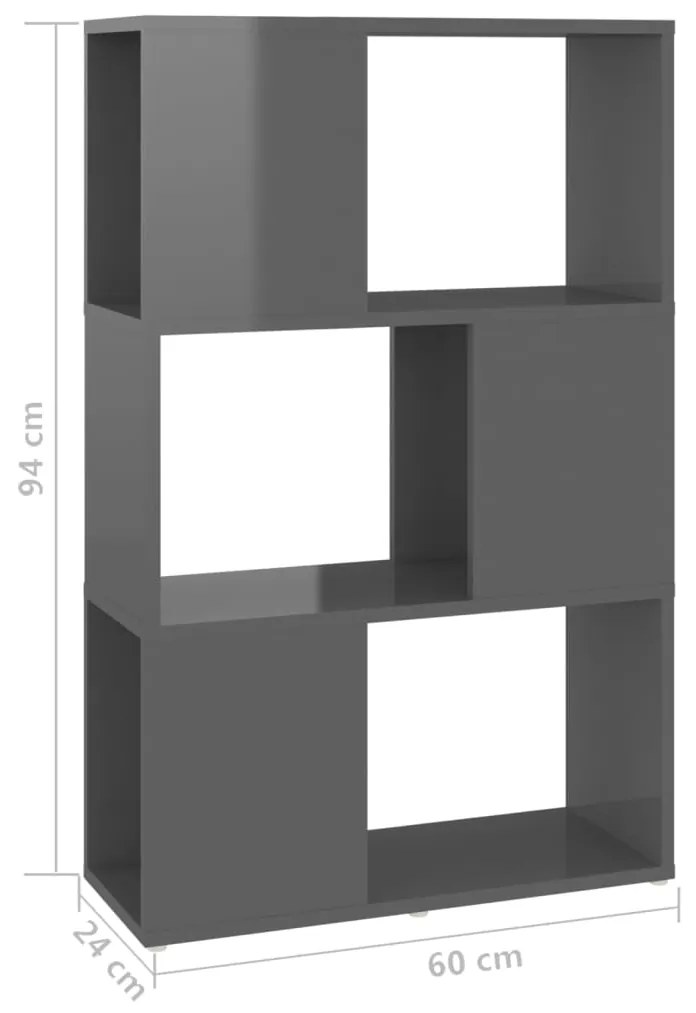 Estante/divisória 60x24x94 cm contraplacado cinzento brilhante