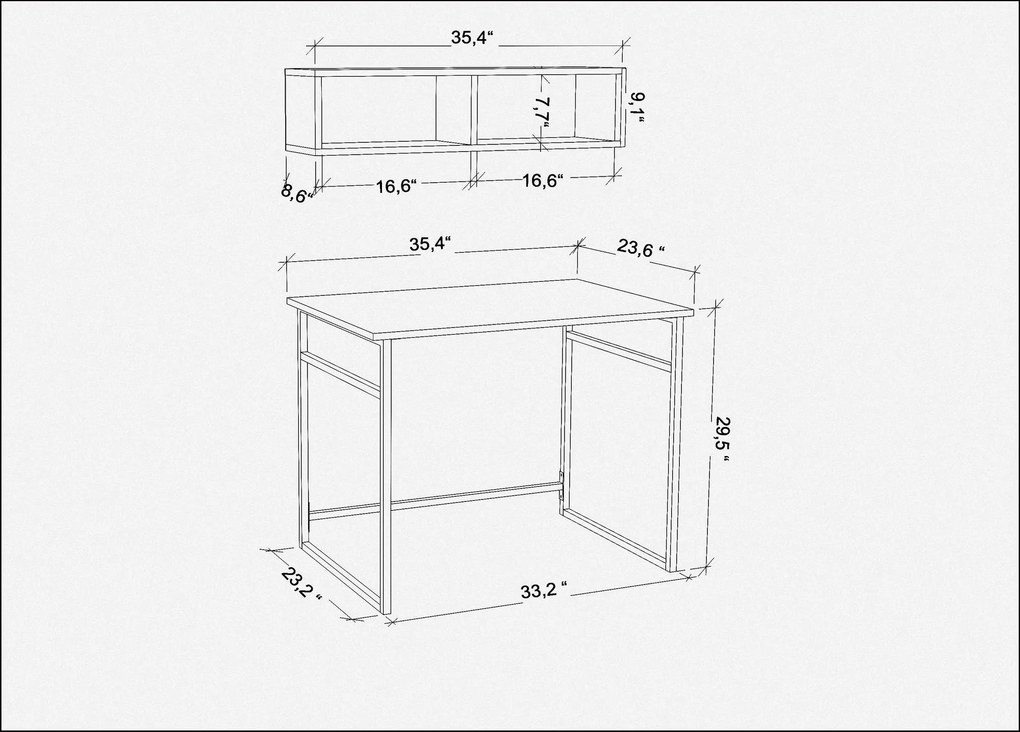 Secretária de Estudo Hussum - Preto Carvalho - 90x60x75 cm