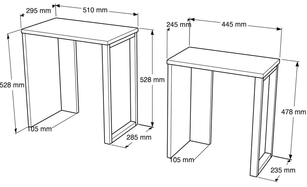 Conjunto de Mesas de Apoio ON7 – Branco – 51x52,8x29,5 cm / 44,5x47,8x