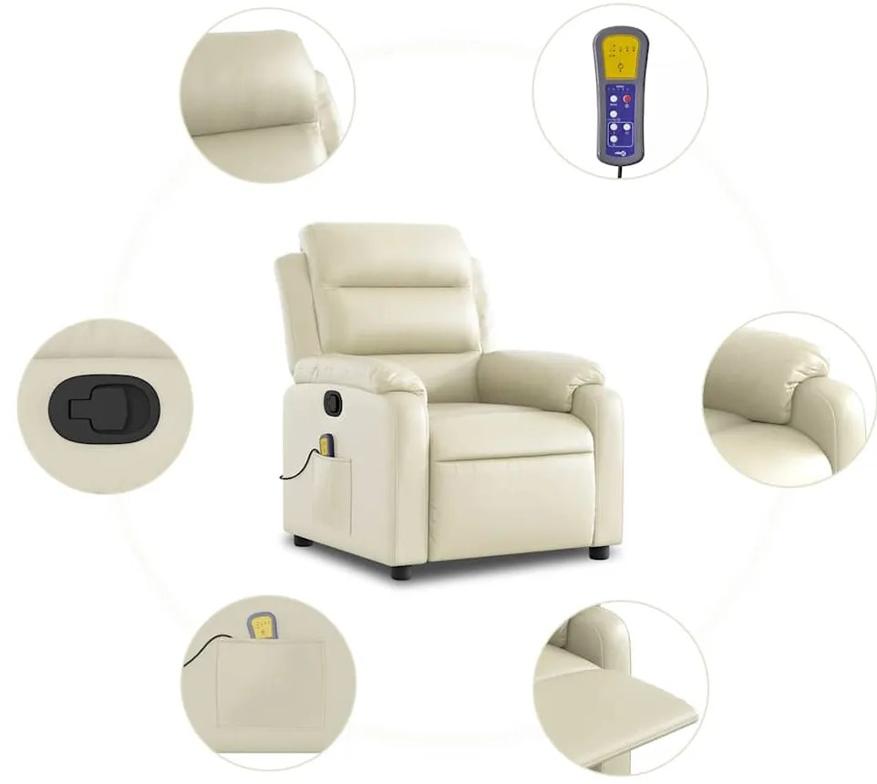 Poltrona de massagens reclinável couro artificial cor creme