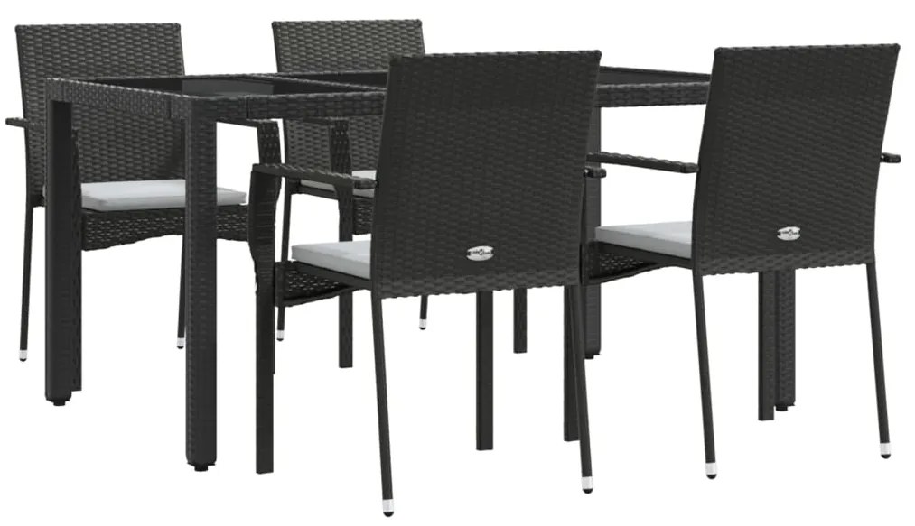 5 pcs conjunto de jantar p/ jardim c/ almofadões vime PE preto