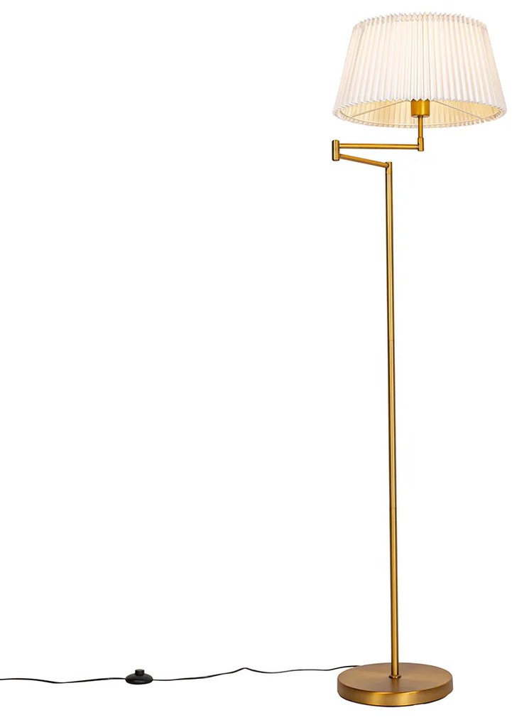 Candeeiro de pé em bronze com abajur branco plissado e braço ajustável - Ladas Deluxe Clássico / Antigo