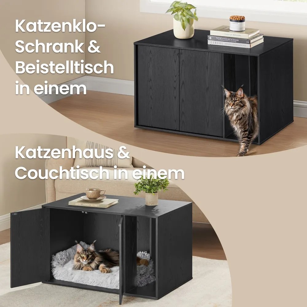 Armário para caixa de areia (NÃO INCLUIDA) com portas push-to-open para gatos grandes 80 x 50 x 50 cm preto