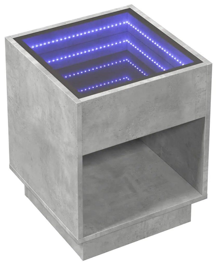 Mesa de cabeceira c/ LED Infinity 40x40x50 cm cinzento cimento