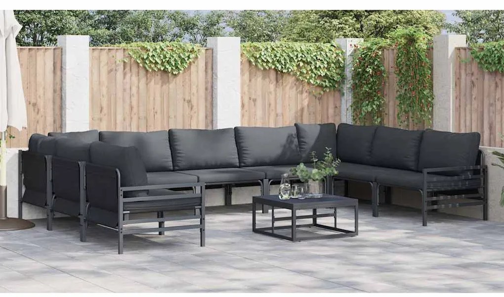 Conjunto de Sofá de Jardim 10 pcs Antracite Aço