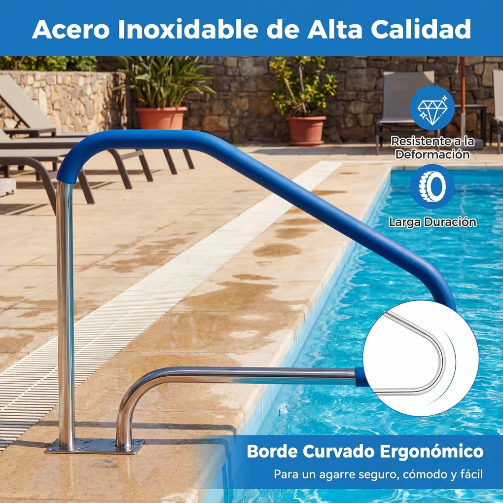 Corrimão de apoio para piscina em aço inoxidável, 119 x 79 cm, com capa antiderrapante e base de instalação rápida, para uso interior e exterior Prate