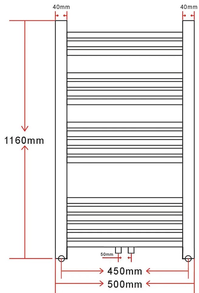 Aquecedor toalhas banheiro curvo 500 x 1160 mm conector lateral e cent