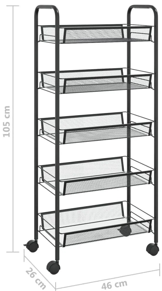 Carrinho de cozinha com 5 prateleiras ferro 46x26x105 cm preto