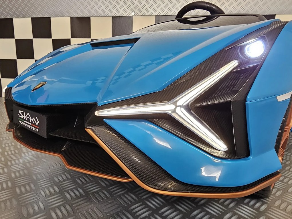 Carro elétrico infantil 3 a 7 anos Lamborghini Sián para 2 pessoas, 24V, 4x4, Pneus EVA, Controlo Remoto Azul