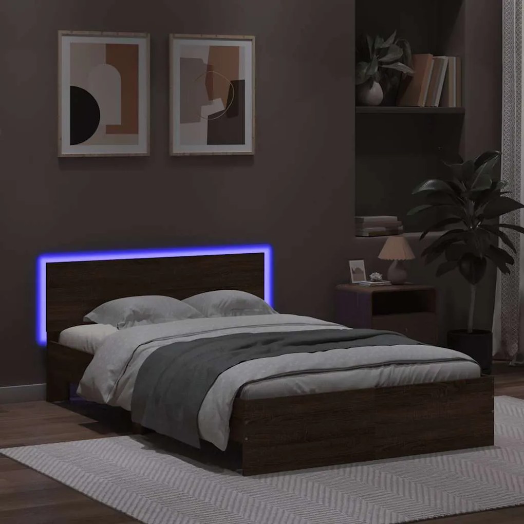 Estrutura cama cabeceira/luzes LED 120x190cm carvalho castanho