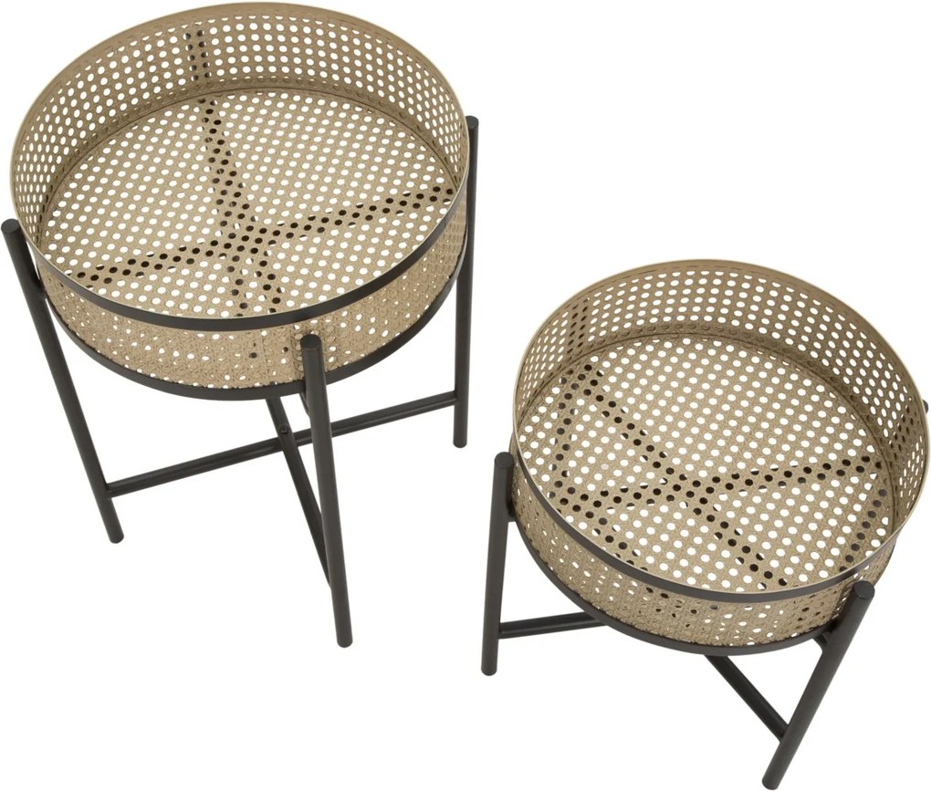 CONJUNTO DE 2 MESAS FUJI Ø 40X50-35X40 CM PRETO E CASTANHO
