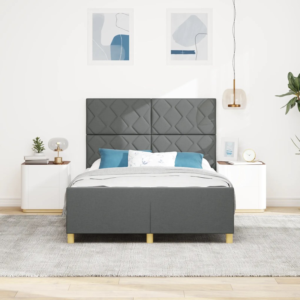Cama de Tecido Cinza Escuro vidaXL 160x200 cm