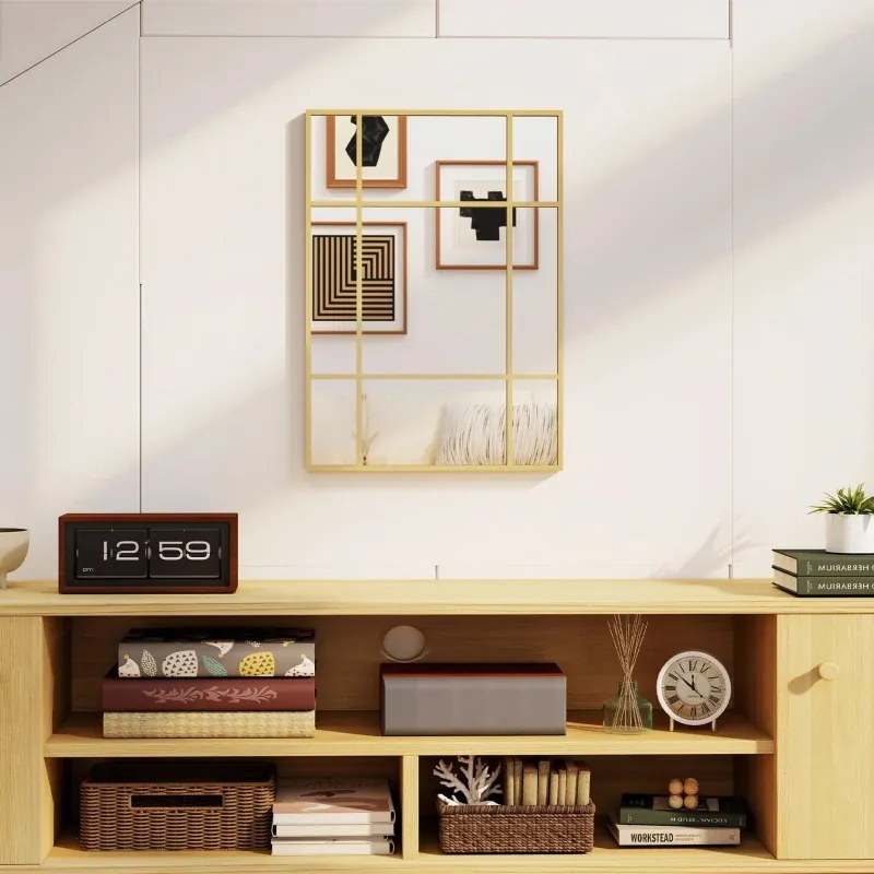 Espelho Retangular de Parede Espelho de Janela 70x50cm com Moldura Metálica Espelho Decorativo para Sala Quarto Dourado