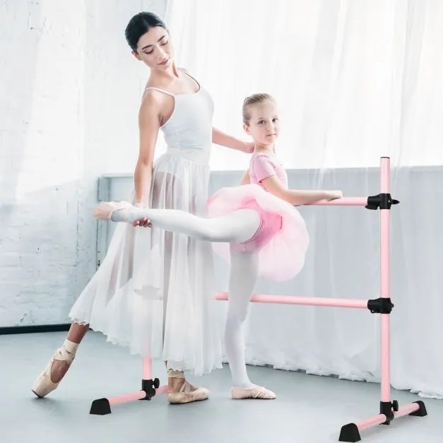 Barra dupla para ballet portátil com altura ajustável para meninas Adultos Fitness Dançar Dança Alongar músculos 124,5 x 71 x 120 cm Rosa