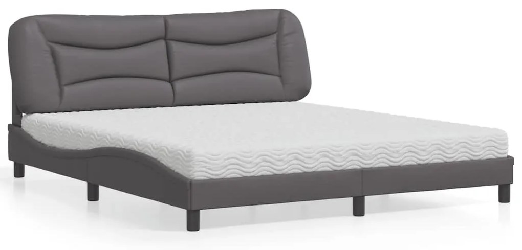 Cama com colchão 180x200 cm couro artificial cinza