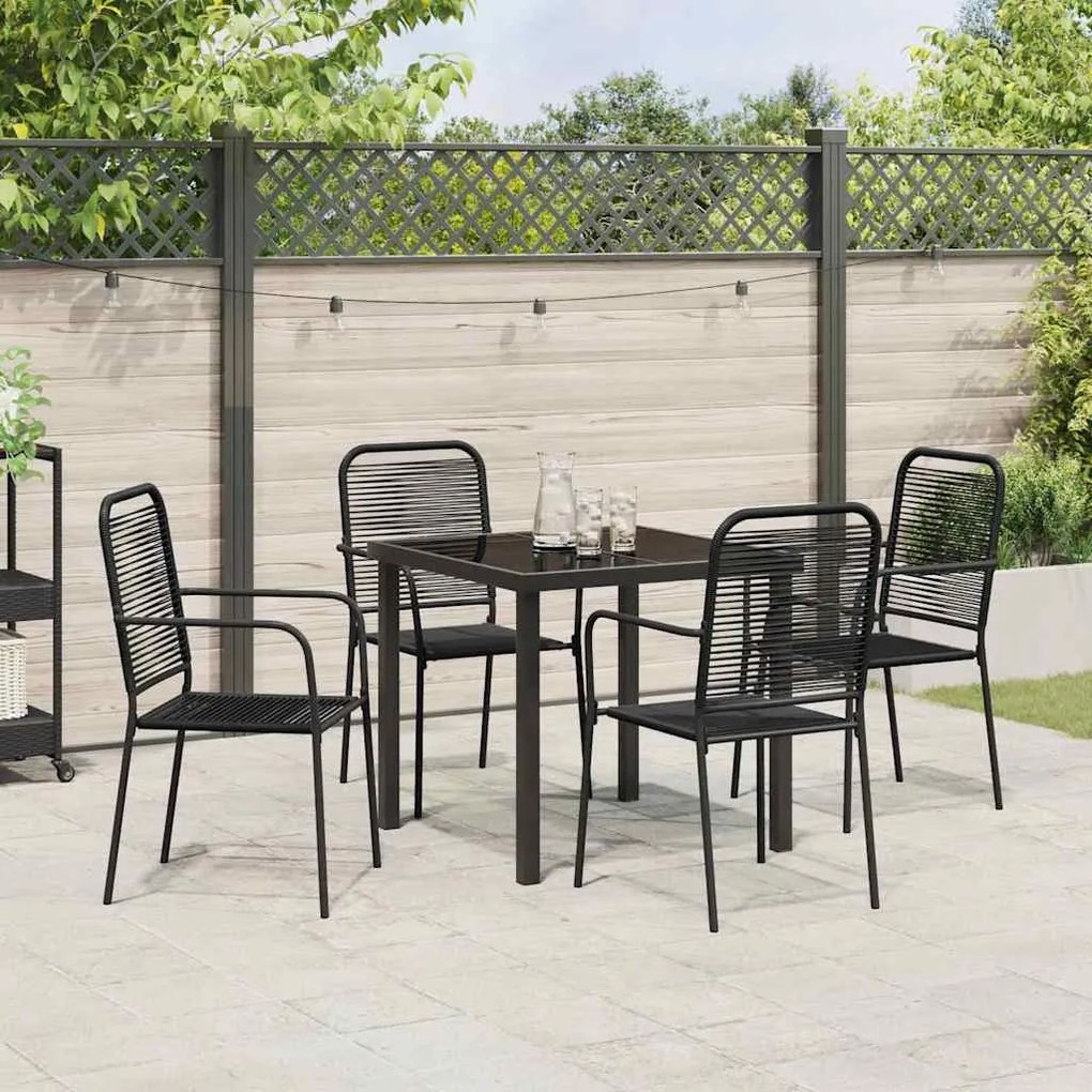 Conjunto de Jantar de 5 Peças em Rattan Preto e Aço