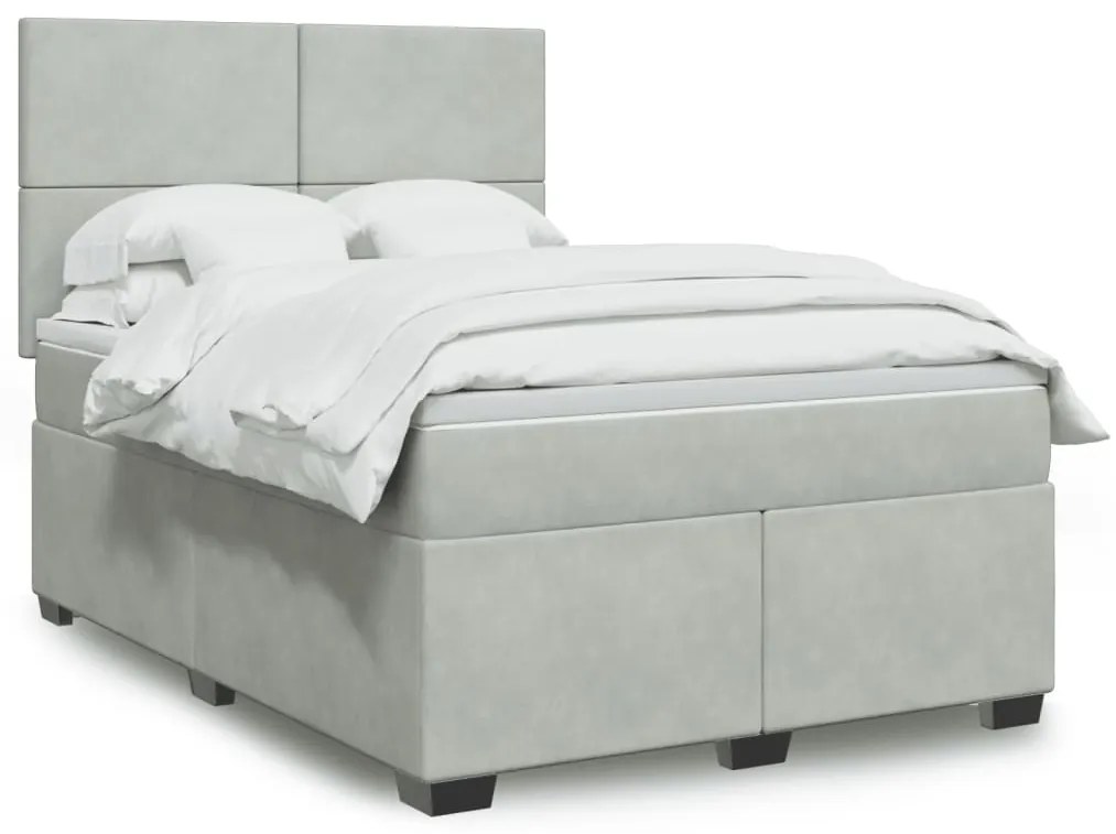 vidaXL Cama com molas/colchão 140x190 cm veludo cinzento-claro