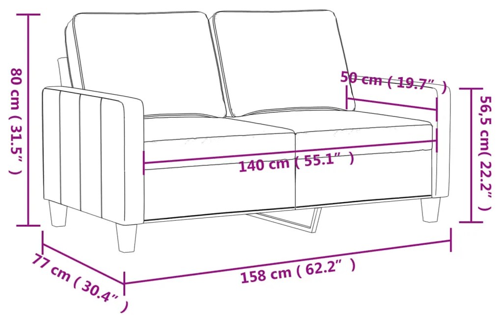 Sofá de 2 lugares 140 cm couro artificial cor creme