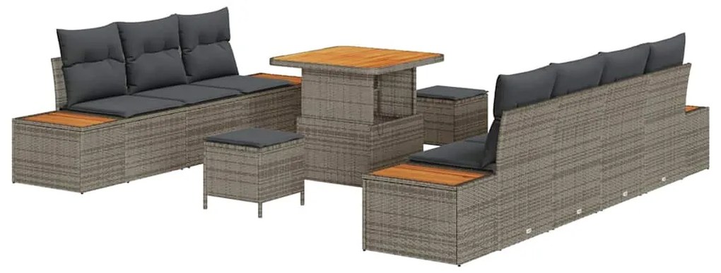 Conjunto de Sofás de Jardim vidaXL de 10 Peças com Almofadas Cinza de