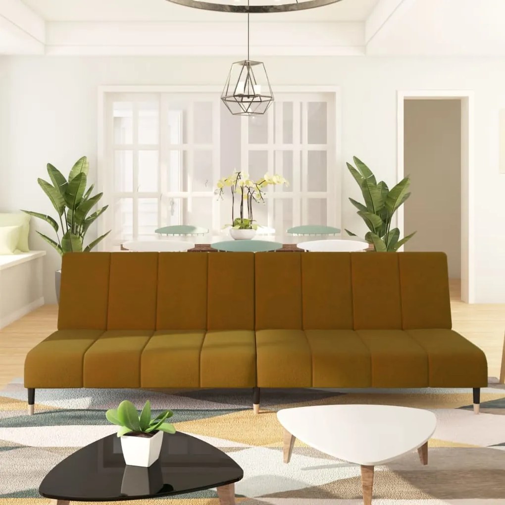 Sofá-Cama Laila em Veludo - Castanho - Design Moderno