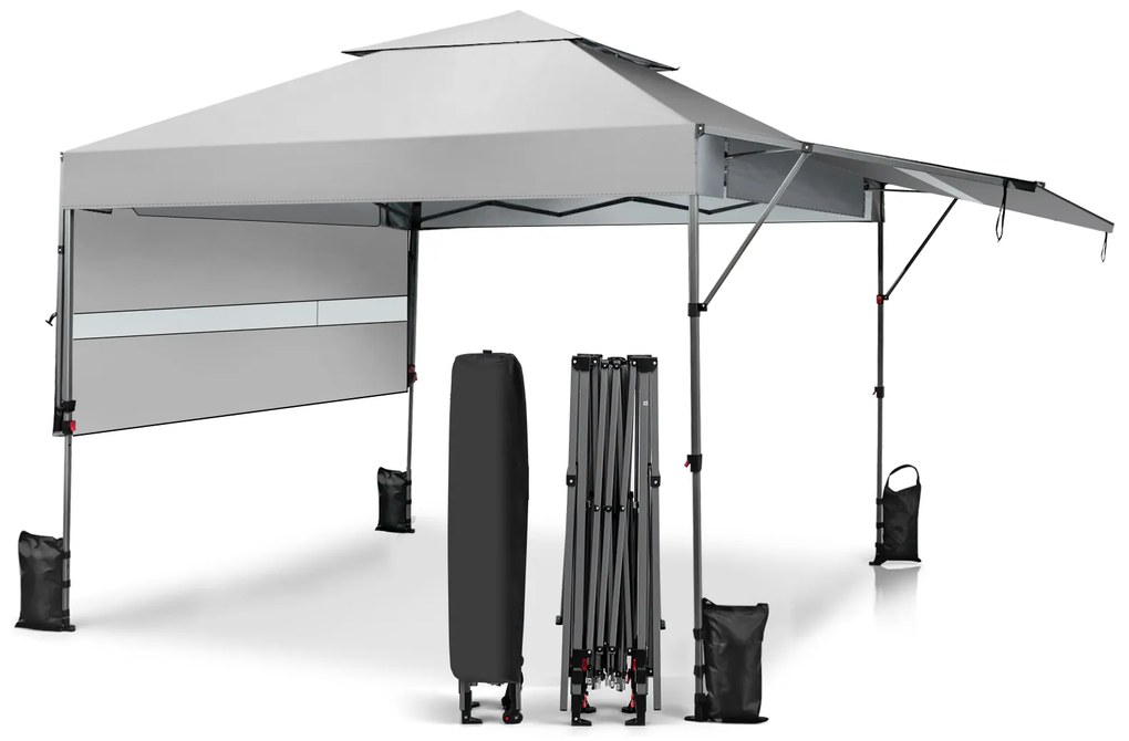 Gazebo pop-up para pátio com proteção solar FPS 50+ de 390 x 390 cm, rodas, saias para pernas e bolsa portátil
