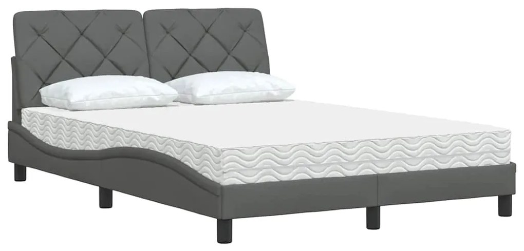 Cama com colchão 140x190 cm tecido cinzento-escuro