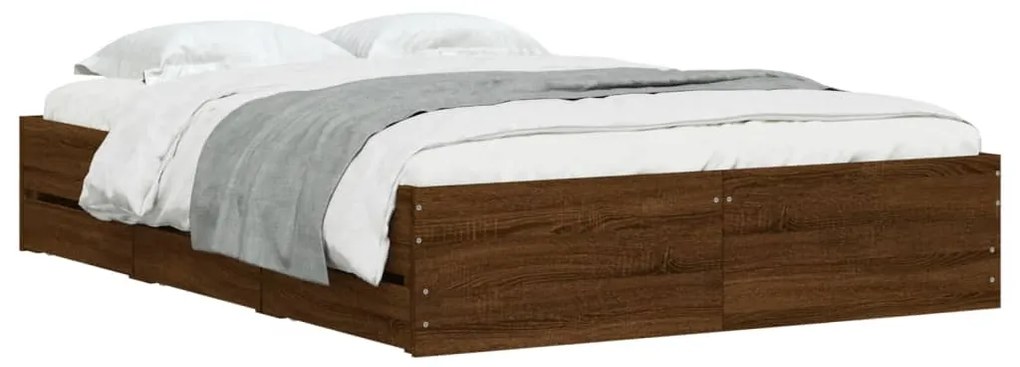 Estrutura de cama gavetas derivados madeira carvalho castanho