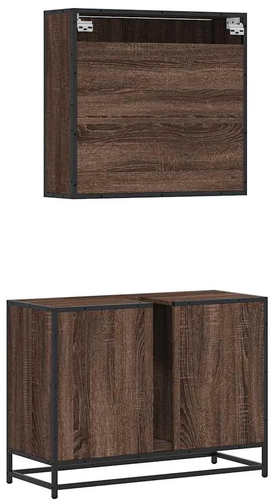 2 pcs conj. móveis WC derivados madeira cor carvalho castanho