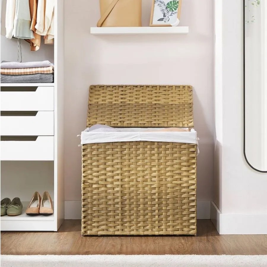 Cesto da roupa suja com tampa 33 x 66 x 60 cm cor natural