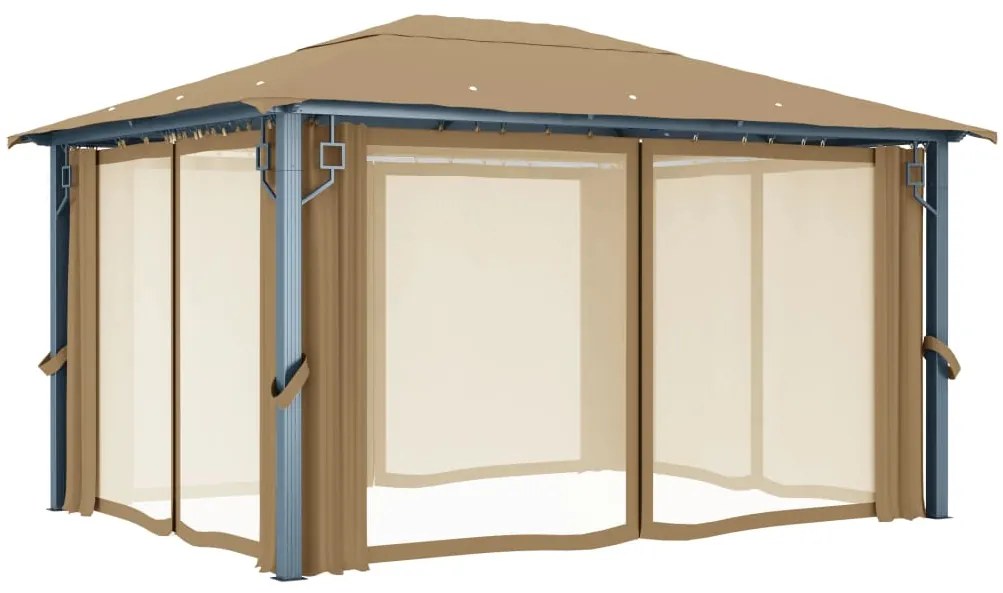 Gazebo com cortina 400x300 cm alumínio cinzento-acastanhado