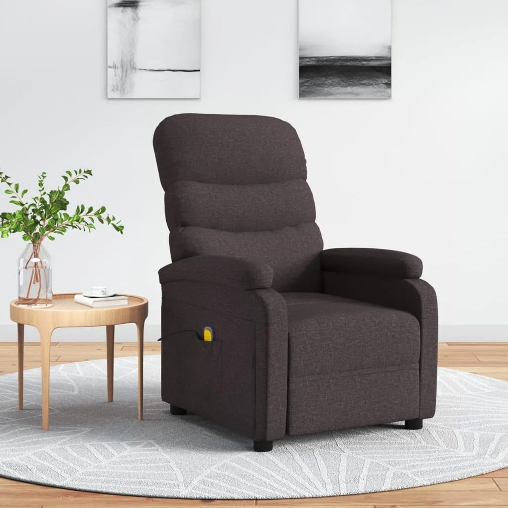 vidaXL Poltrona de massagens tecido castanho-escuro