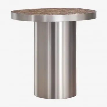 Mesa Auxiliar 45x40 Cm Em Pedra Natural E Aço Inoxidável Fertrix Mármore Castanho Emperador - Sklum