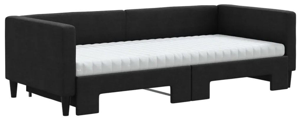 Sofá-cama com gavetão e colchões 90x190 cm tecido preto